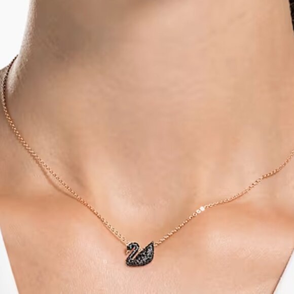 Swarovski Black and Gold Swan Necklace - Picture 1 of 11